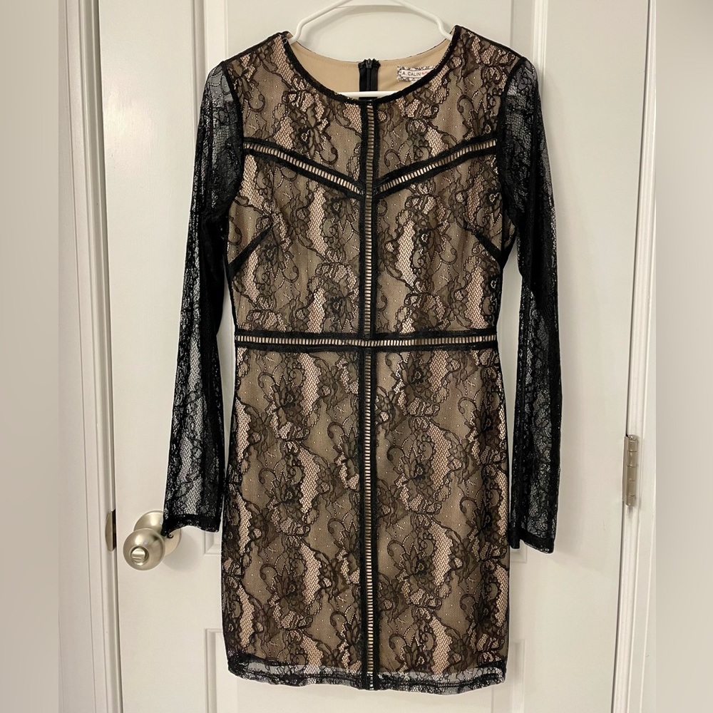 A. Calin Black Long Sleeve Lace Dress, Size Medium